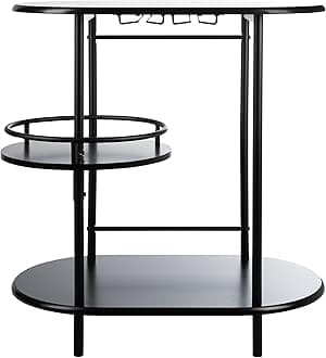 Home Collection Iva Matte Black 3-Tier Swivel Stemware Rack Bar Table