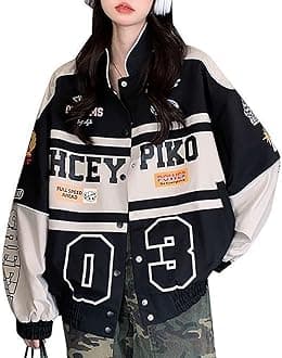 Varsity Jacket for Women Patchwork Long Sleeve Racing Bomber Letterman Jackets Color Block Y2k Vintage Streetwear