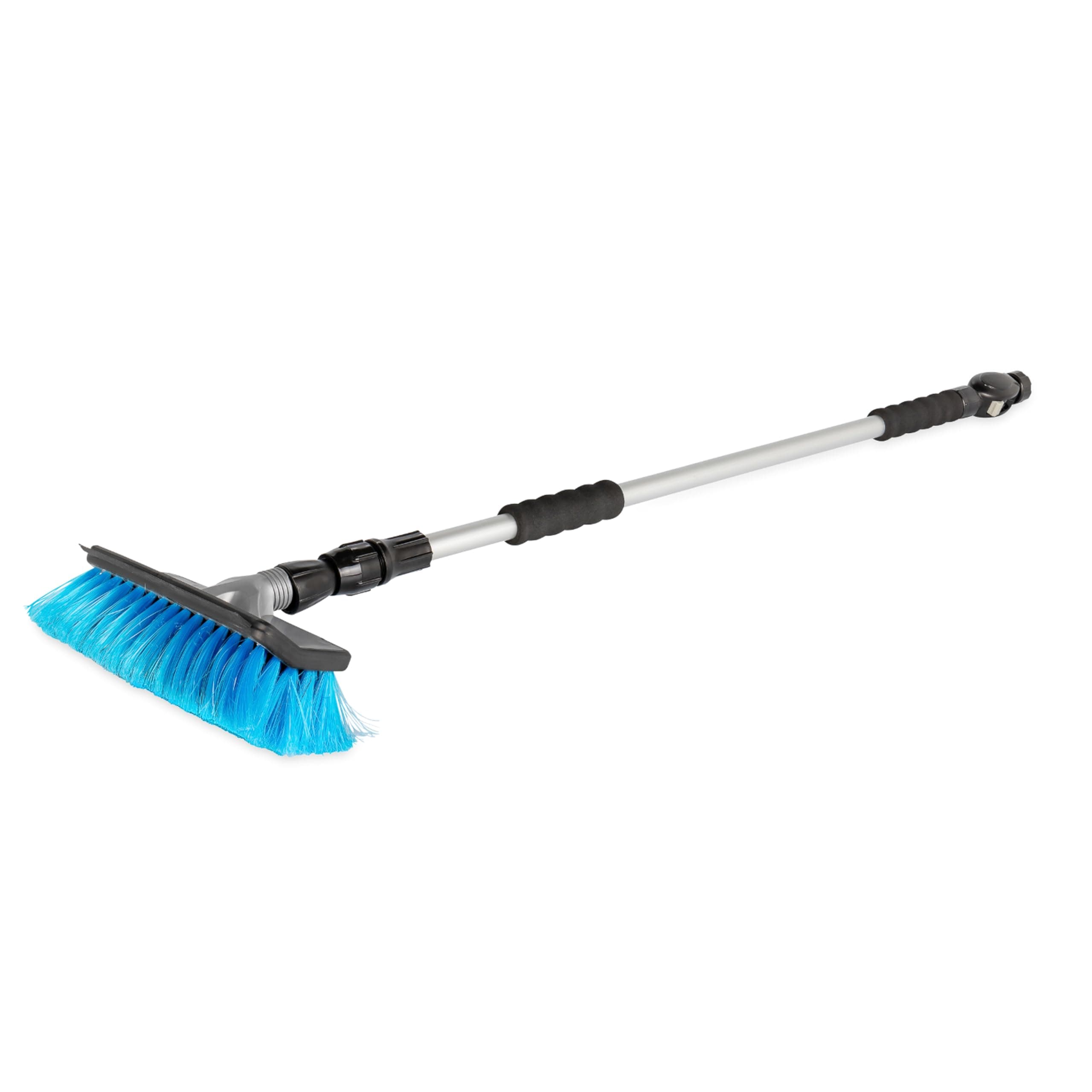 Camco RV Flow-Through Wash Brush - Features an Adjustable Handle, a Standard Garden Hose Connection, and an On/Off Button to Control Water Flow (43633)