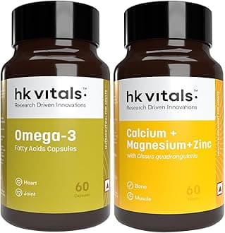 HealthKart HK Vitals Omega 3 with 180mg EPA & 120mg DHA, 60 Fish Oil Capsules with Calcium, Magnesium & Zinc with Vitamin D3, 60 Tablets (Combo Pack)