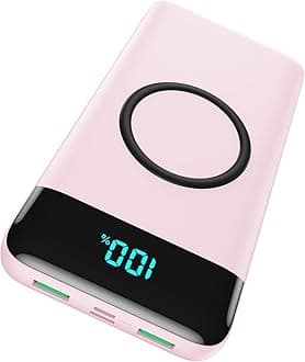 Wireless Portable Charger 30,800mAh 15W Wireless Charging 25W PD QC4.0 Fast Charging Smart LED Display USB-C Power Bank,4 Output& 2 Input External Battery Pack Compatible with iPhone,Samsung etc-Pink