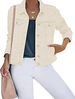 Women's Basic Button Down Stretch Fitted Long Sleeves Denim Jean Jacket