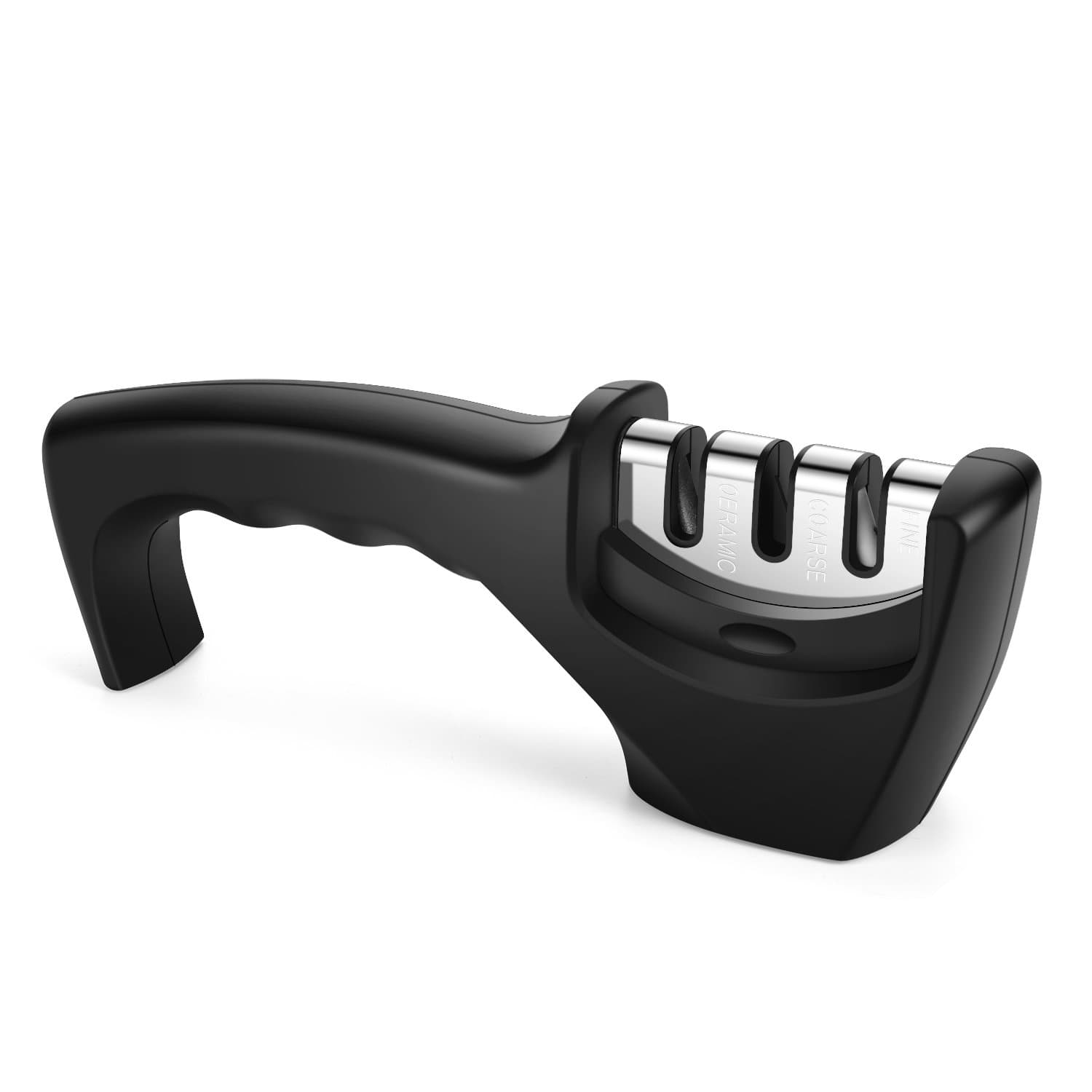 knife sharpener,ALPULON 3-Stage Kitchen Knife Sharpening System tool with handle for Knives,Ceramic peeler.(Black)