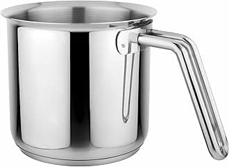 Prabha Stainless Steel Milk Pot with Handle 14cm 1.8 Litre | Milk Boiler | Kitchen Tea Container Water Boiling | Coffee/Milk Warmer, Even & Faster Heating | Induction & Gas Stove