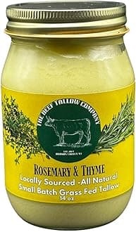 100% Pure small batch pasture raised beef tallow infused with fresh rosemary & thyme | Saftey shrink sealed glasss jar | Locally sourced and made in the Hudson Valley | No additives, No preservatives, All Natural , Keto, Paleo friendly | No GMO, Microplastic free (Rosemary & Thyme Beef Tallow)