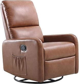 Jocisland Swivel Glider Rocking Recliner Chair for Adults, Nursery Rocker Reclining, Comfy Upholstered Single Sofa Armchair for Living Room Bedroom Nursing, Leather Brown