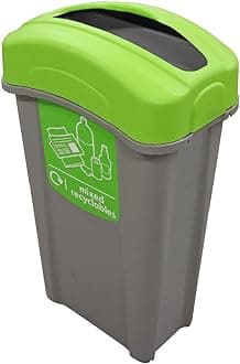 Eco Nexus 85 Mixed Recyclables Recycling Bin (Grey, Green Sticker) – 85-Litre Mixed Waste Bin with Narrow Footprint – Slim Indoor Recycling Container