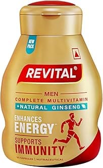 Revital H Multivitamin For Men (60 Capsules) With Natural Ginseng, Zinc, 10 Vitamins & 8 Minerals For Daily Energy, Stamina & Immunity