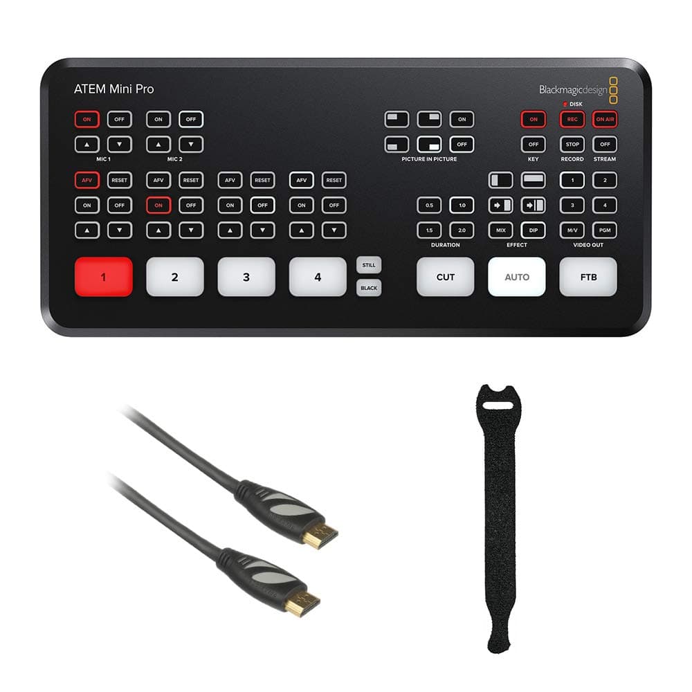 ATEM Mini Pro HDMI Live Stream Switcher with 6' High-Speed HDMI Cable & 10-Pack Straps Bundle