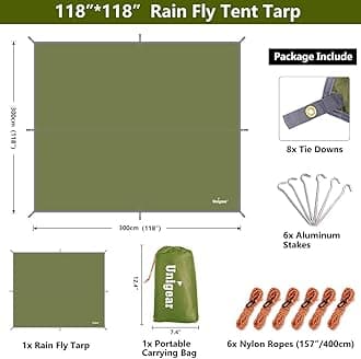 Unigear Hammock Rain Fly Waterproof Tent Tarp, 9.8x9.8ft, UV Protection and PU 3000mm Waterproof, Lightweight for Camping, Backpacking and Outdoor Adventure
