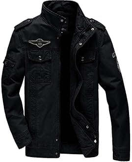 KEFITEVD Men's Multi Cargo Pocket Tactical Cotton Safari Jacket Fall Casual Fleece Coat Black(Size:M)