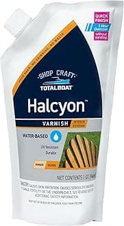 TotalBoat Halcyon Water-Based Marine Varnish | Fast-Drying Polyurethane Wood Finish for Boats, Outdoor Furniture, and Woodworking | Clear Amber Gloss, Quart