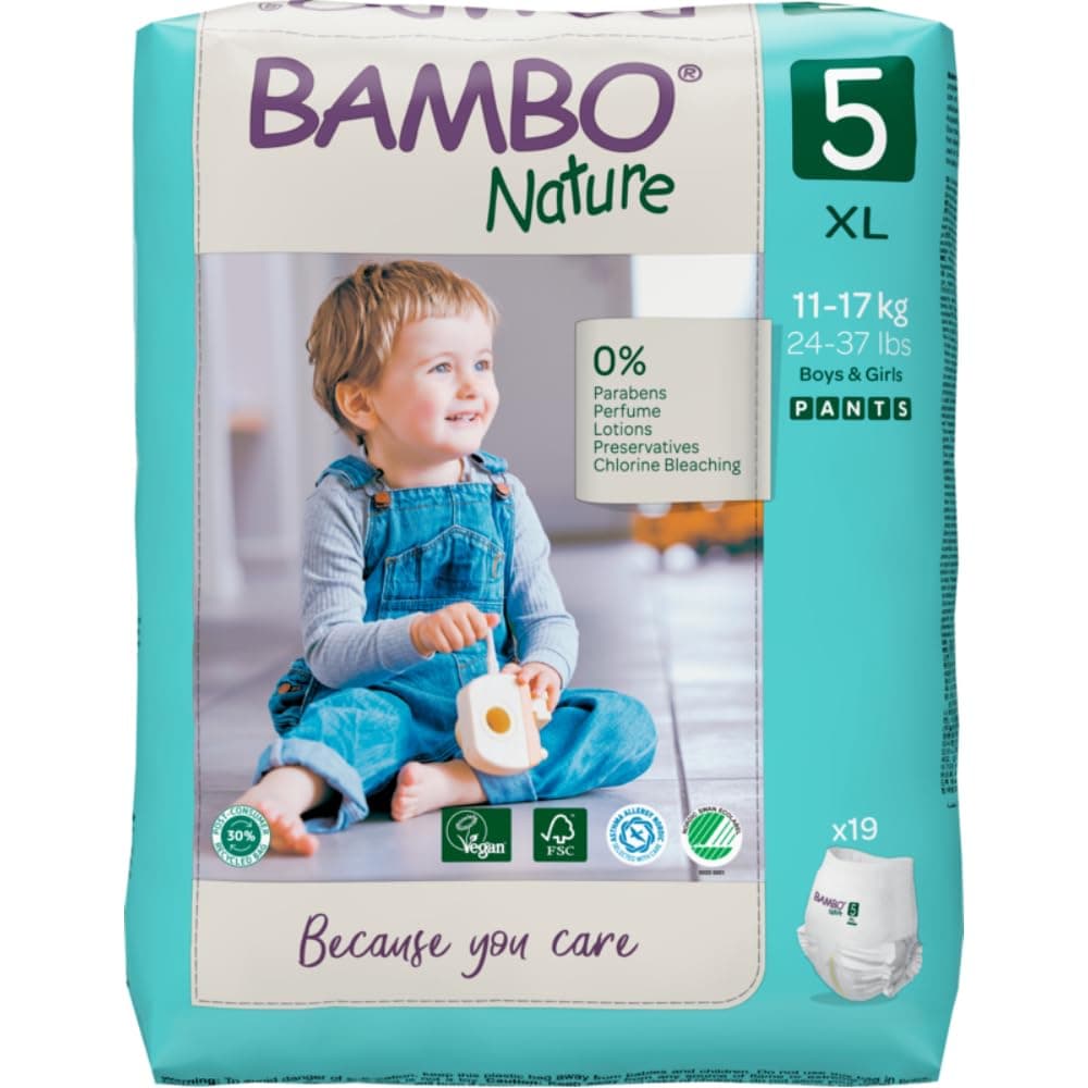 Bambo Nature Premium Training Pants, Pull Ups, Eco-Labelled Potty Training Pants, Training Nappy Pants, Secure & Comfortable, Discreet Pants For Active Day & Comfy Night's Sleep - Size 5 / XL, 19PK