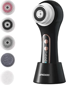 Electric Facial Cleansing Brush, 2-Way Rotating Face Scrubber for Daily & Deep Cleaning, 3 Modes, 5 Brush Heads, Rechargeable, IPX7 Waterproof for All Skin Types