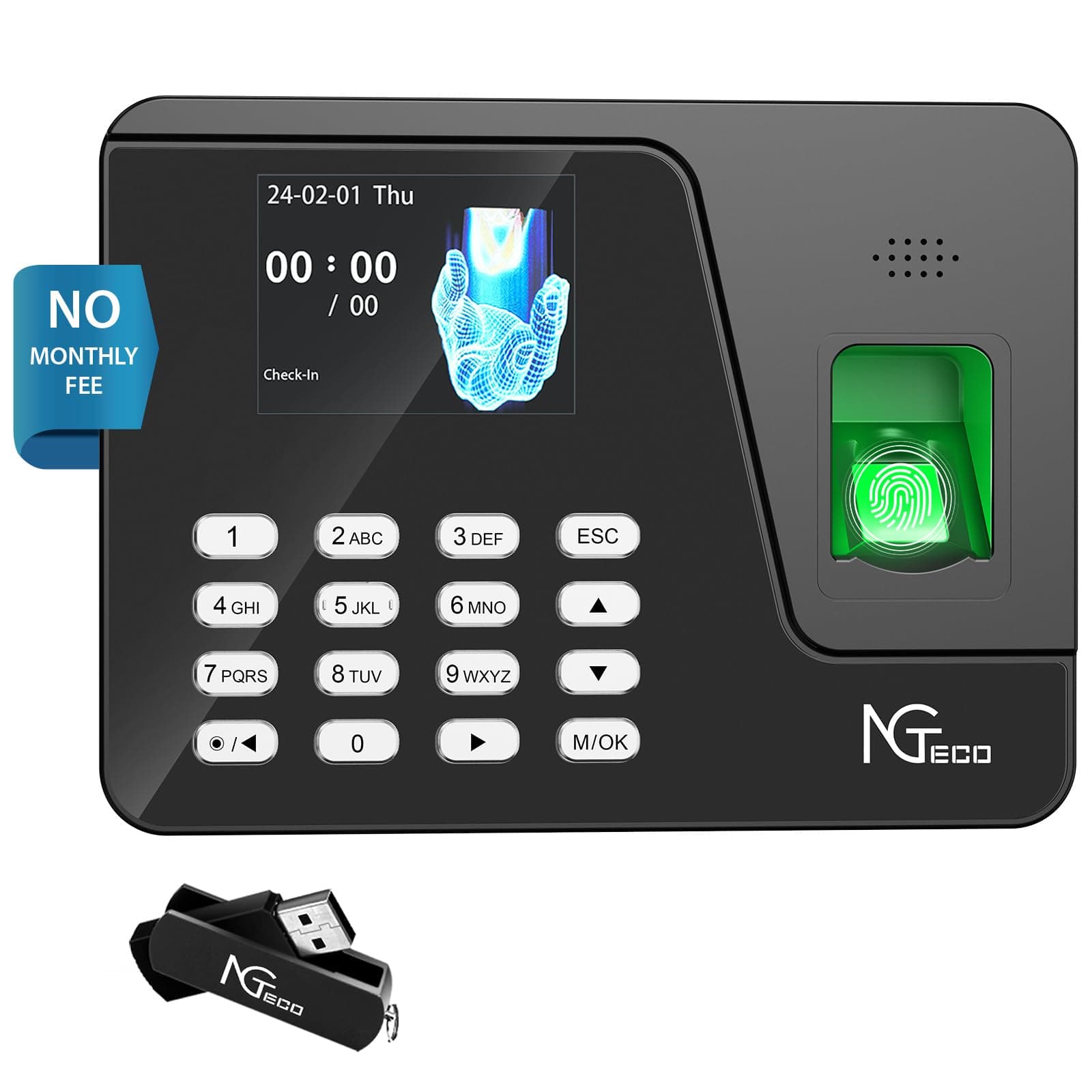 NGTecoClock In Machine for Employees, Admin Setup, Auto Work Time Calculation, Biometric Fingerprint, Password Time Attendance Machine, Employee Time Clock With 0 Monthly Fee