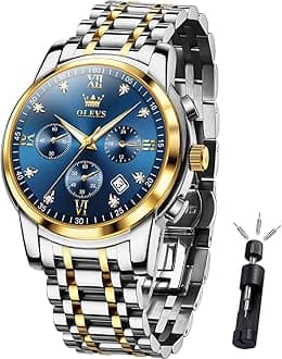 OLEVS Mens Watches Luxury Waterproof Luminous Easy Read Chronograph Watches Full Gold/White Dail/Black Face with Calendar Wrist Watches