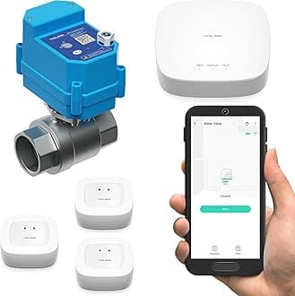 LoRa Smart Water Leak Protection System, Including 1/2" Commercial Grade Smart Motorized Stainless Steel Valve, (3) Water Leak Sensors, Hub: Up to 1/4-Mile Range, IFTTT, Alexa, Home Assistant