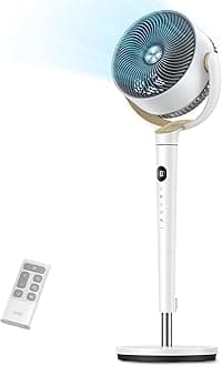 Fan for Bedroom, 120° Oscillating Standing Fan, Quiet Pedestal Fan with DC Motor, 9 Speeds, 4 modes, 20dB, 120° Manual Vertical, 37-42" Adjustable Height, 9H Timer, White