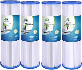 CFS – 4 Pack Pleated Polyester Sediment Water Filters Compatible with W50PE, WFPFC3002, SPC-25-1050, FM-50-975 Models – Whole House Replacement Water Filter Cartridge – 20 Micron