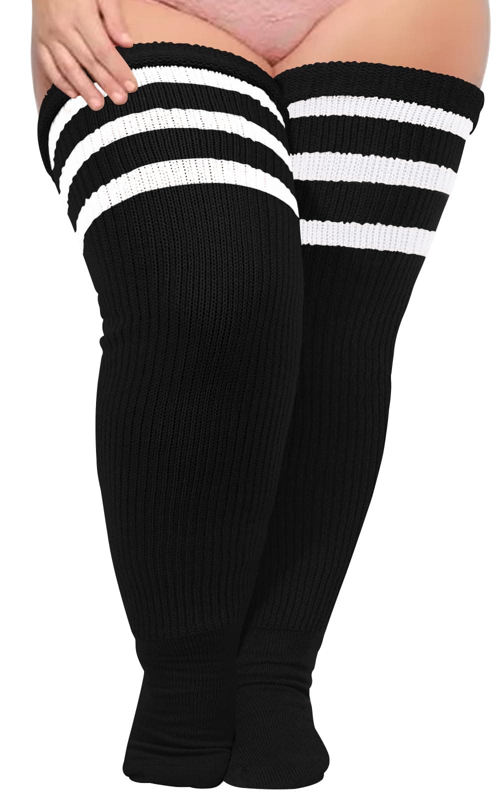 Moon Wood Womens Plus Size Thigh High Socks Extra Long Striped Thick Over the Knee Socks Leg Warmer Boot Stockings