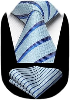 Mens Striped Ties Classic Silk Woven Tie and Pocket Square Set Formal Business Necktie Handkerchief for Wedding