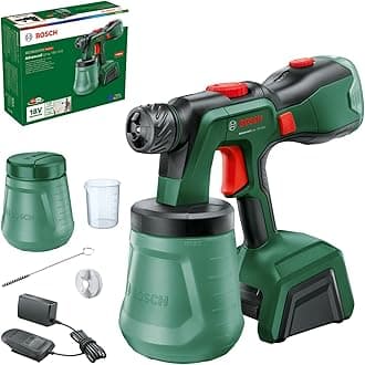 Bosch AdvancedSpray 18V-500 Cordless Paint Gun (lacquers, varnishes, disp./latex paints, 3m²/min; 2x 1200ml buckets; 4Ah charger and battery)