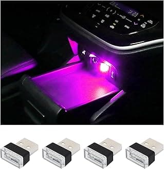 Augeny Pack of 4 USB Car LED Interior Lighting, USB Car Decoration Night Light, Pluggable Car Ambient Lighting Set, Portable Car Ambient Lighting Set, Universal Accessories for Indoor Use