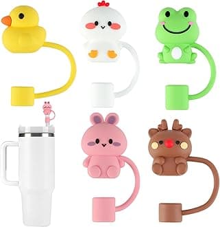 Stanley Cup Straw Cover Caps - 5 Pcs Silicone Cute Straw Caps - 10mm Toppers Reusable Lids for 30&40 Oz Tumblers