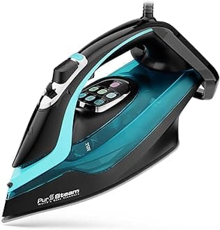 PurSteam SteamTech Elite 1750W Steam Iron, Digital Temp Control & LED Display, Ceramic Soleplate, Adjustable Steam, Self-Clean, Anti-Calc, Anti-Drip, Auto Shut-Off