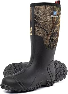 Rubber Boots for Men with Steel Shank, Waterproof Insulated Reliable Rain Boots for Outdoor Work Hunting, Warm Dry 5mm Neoprene Anti-slip All-Season Mud Boots, Size 5-14