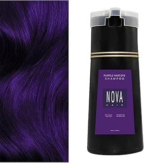 NovaHair 3-in-1 Instant Dye Shampoo for Gray Hair Coverage, Long-Lasting Purple