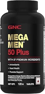GNC Mega Men 50 Plus Multivitamin | 120 Tablets | 37 Premium Ingredients | Promotes Prostate Health | Boosts Immunity | Protects Heart & Vision | Supports Memory | Formulated In USA