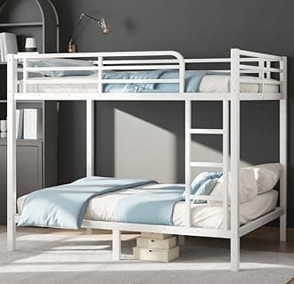 Bellemave Bunk Bed Full Over Full, Metal Bunk Bed with Guardrails, Full Size bunk beds for Kids, Teens & Adults（White）