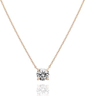 14K Gold Plated Crystal Solitaire 1.5 Carat (7.3mm) Cubic Zirconia Dainty Choker Necklace | Gold Necklaces for Women