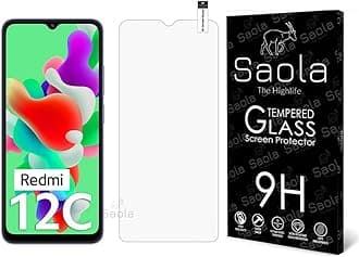 Saola 9H Clear Tempered Glass For Xiaomi Redmi 12C (PACK OF 1) with Free Installation Kit. Full screen Coverage - 6.71 inch