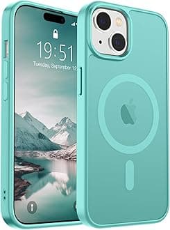 SUPFINE Magnetic for iPhone 15 Case (Compatible with MagSafe) (Military Grade Drop Protection) Slim Translucent Matte Shockproof with Anti-Fingerprint Phone Case, Blue Green