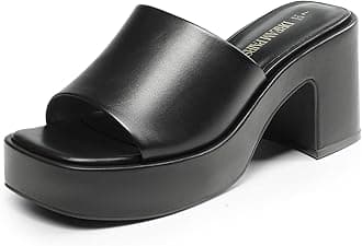 High Chunky Platform Heels for Women Fashion Comfort Slip on Square Open Toe Block Heel Sandals,Size 8.5,BLACK-PU,SDHS2410W