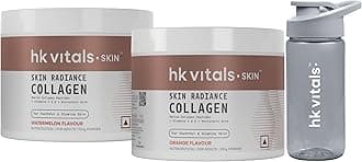 HealthKart Hk Vitals Skin Radiance Marine Collagen Supplement (Orange & Watermelon,2 X 100 G) & Sipper Bottle (Grey,300 Ml) Combo Pack |Vitamin C & E|For Healthy Hair & Skin,Powder,3 Count,12 Servings