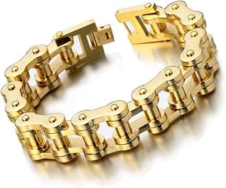 Heavy Sturdy Mens Motorcycle Chain Bike Chain Bracelet of Stainless Steel Silver Color Polished