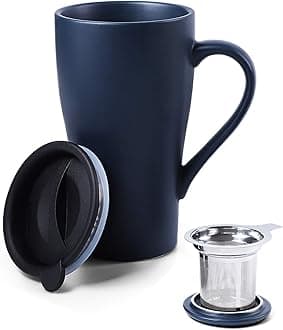 Tea Cup with Infuser and 2 Lids, 18oz Large Tea Infuser Mug, Tea Strainer Cup for Loose Leaf, Travel Mug with Teabag Holder (Royal Blue)