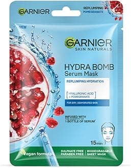 Garnier Skin Naturals, Serum Mask, Hydrating & Soothing, Hydra Bomb Pomegranate Mask, 1 pc, 28g