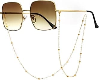 Veda Tinda VisionSunglasses for Women Trendy Retro 70s 90s Womens Oval and Square Shades UV400 Protection with Glasses Chain