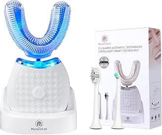 Ultrasonic Toothbrush for Adults, U-Shaped Hands-Free Design 360° Clean Teeth Fast, 3 Modes for Whitening,Electric Automatic Toothbrush Set for Home or Travel(White)