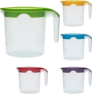 1 Liter Plastic Jug with Lid for Water Fruit Juices Milk Fridge Door Stoarge Jug (Green, 4)