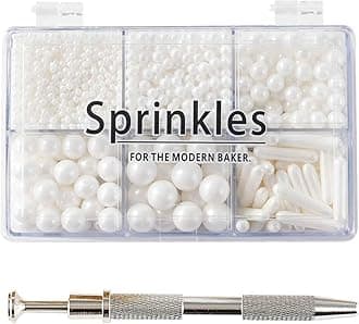 White Mix Sugar Sprinkles - Edible Candy Pearls with 4-Claw Sprinkle Pen,118g/4.16 Oz, Gift Box Pack, Baking Cake Decorations, Ice Cream Toppings and Cookie Decorating, Wedding Party Chirstmas Supplies
