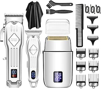 Roziapro Hair Clippers for Men Zero Gapped T-Blade Trimmer Rechargeable Foil Shavers Professional Hair Cutting Kit (Silver)