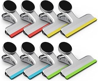 HOUSE AGAIN Chip Clips Bag Clips, 8 Pack Magnetic Airtight Bag Clip, Stainless Steel Snack Clips with Silicone-Edged Seal (Non-Scratch), Heavy Duty Food Clips for Fridge & Kitchen Storage