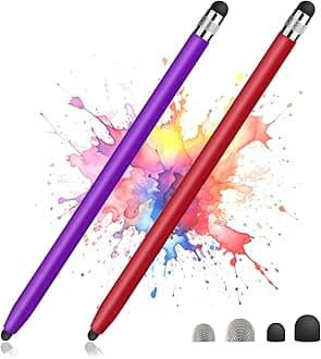 2 Pack Stylus Pen for Touch Screen, High Precision and Sensitivity, Stylus Pen for iPhone/iPad/Tablet Android/Microsoft Surface All Universal Touch Screens Devices with 4 Rubber Tips (Red/Purple)