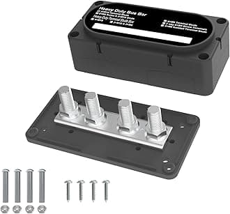Heavy Duty Bus Bar 300A 12V Power Distribution Block with 3/8" (M10) 4-Posts Terminals Block with Cover for Automotive, Marine, Battery System (Black)