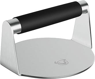 Round Stainless Steel Burger Press with Silicone Handle - 5.5 Inch Heavy-Duty Grill Tool for Smash Burgers and Bacon